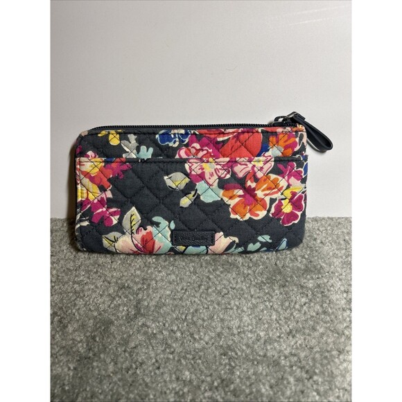 Vera Bradley Zip ID Case Pouch Wallet Floral Tropical Print Blue Bright Florals - Picture 1 of 10